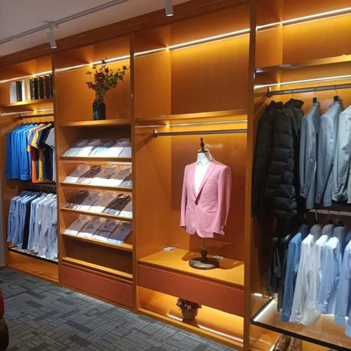西装店展示柜商务男装货柜礼服高定馆西服展柜实木服装柜烤漆货架