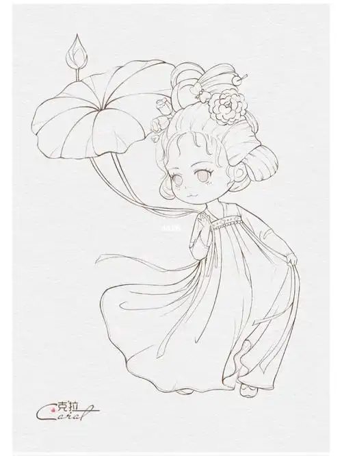 q版人物  #线稿  #古装  #画画  #q版古装  #q版头像  #q版古风美人