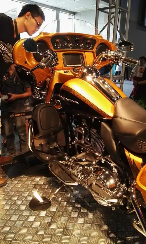 哈雷大滑翔摩托车多少钱一台,霸气亮骚的土豪金哈雷"旗舰滑翔",旅行