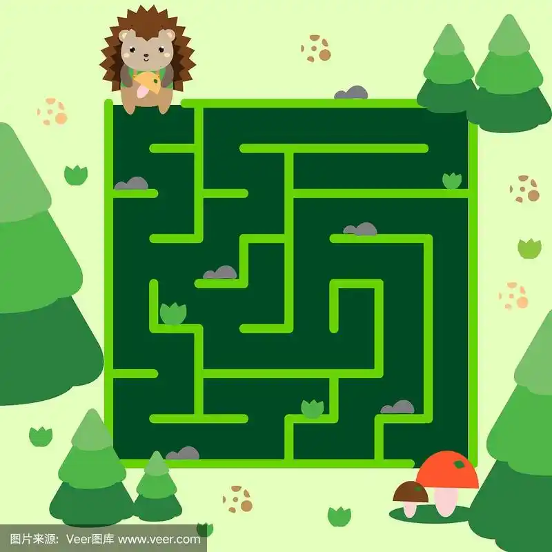 迷宫游戏.帮助刺猬穿过森林.动物为主题的儿童活动,儿童
