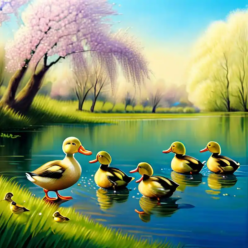 春江水暖鸭先知 一群可爱的小鸭子在鸭妈妈的带领下,无忧无虑,享受