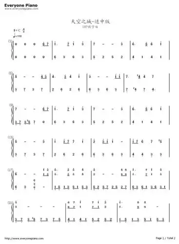 求天空之城钢琴曲简谱双手版!