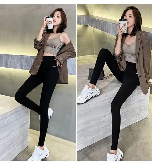 芭比裤鲨鱼皮锦纶高腰瑜伽裤加绒冬外穿无痕打底裤时尚提臀 黑色春秋