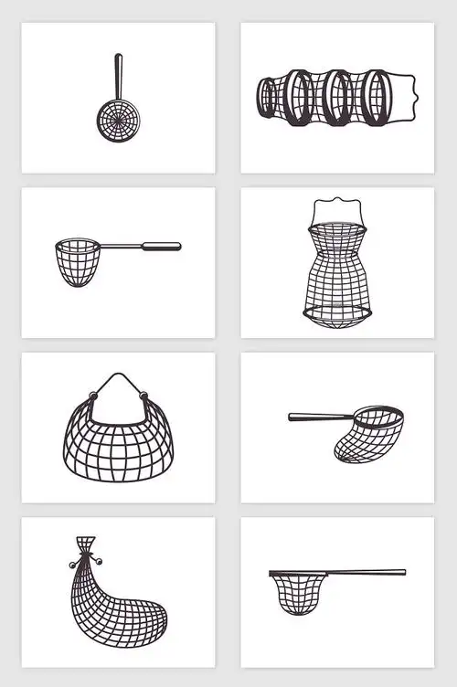 8款矢量手绘单色渔网