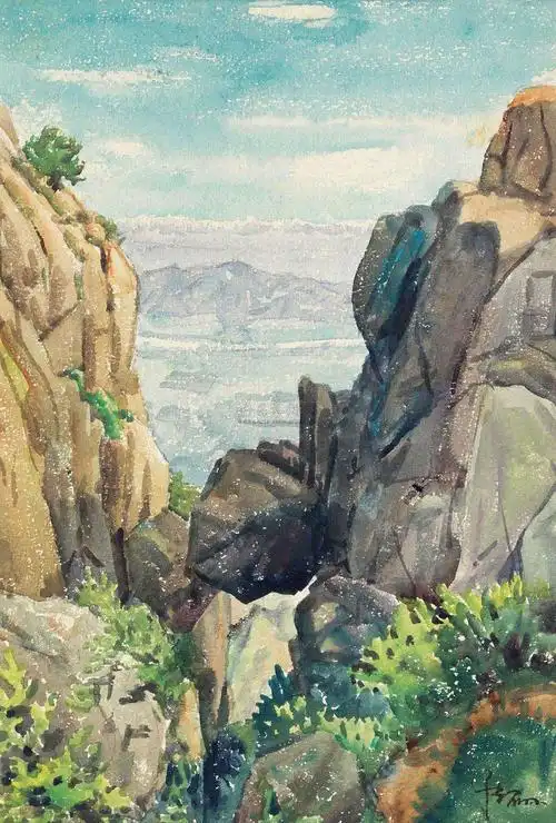 1615 1953年作 泰山舍身崖 水彩 纸本