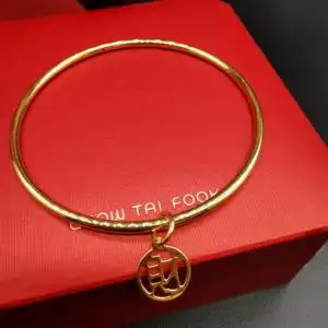 香港周大福黄金硬金福字财字圆圈光圈手镯足金女款金镯子
