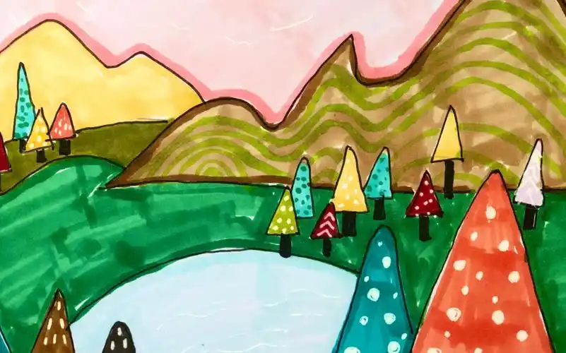 儿童创意绘画,用马克笔画北欧森林风景,手绘 绘画教程