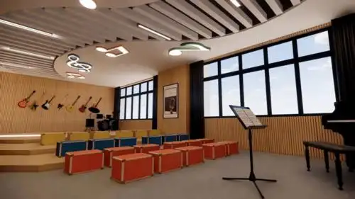 学校多功能报告厅(效果图)文华小学通过柱网的调整和集约式的建筑布局