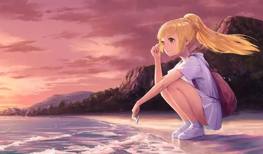 看海的女孩图片动漫桌面壁纸