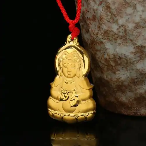 999足金黄金吊坠 双面金男女同款黄金首饰项坠观音吊坠配挂绳批发