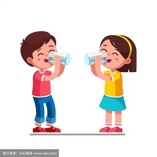 儿童卡通人物解渴.平面矢量剪贴画插图.