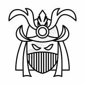 中国战士白色背景矢量图中孤立的大纲样式中日本武士面具图标插画