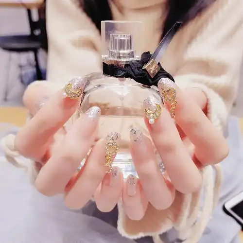 美甲贴片假指甲成品中长款新娘带钻裸粉指甲贴可拆卸穿戴美甲防水