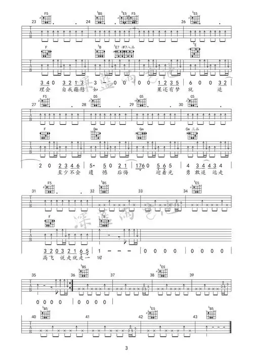 金志文远走高飞吉他谱,简单c调原版指弹曲谱,金志文高清六线乐谱
