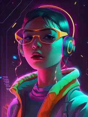 赛博朋克未来科技风炫彩女孩插画