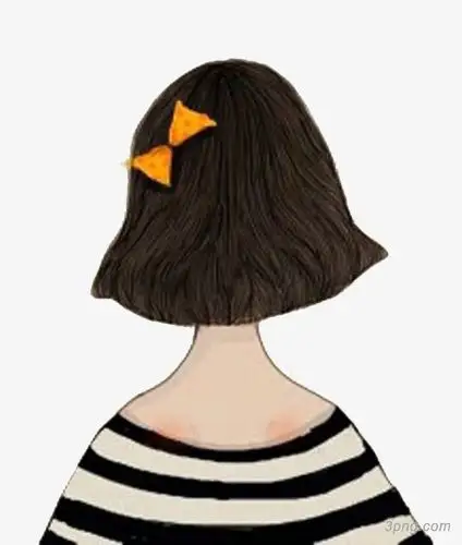 女孩背影png素材透明免抠图片-卡通手绘