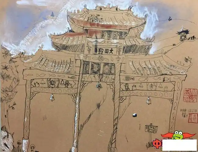 双塔寺正面简笔画