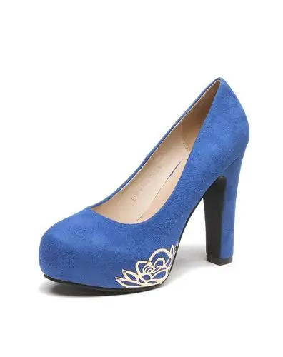 蓝色防水台妩媚浅口高跟鞋