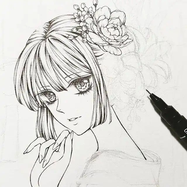 二次元美少女黑白线稿图,缺手绘素材的还不赶紧保存