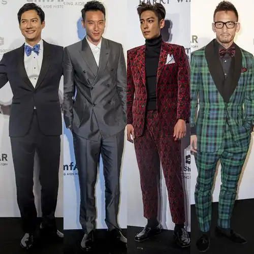 型男篇,高圣远的笑容充满魅力;王阳明双排扣西装略大,但好在有身高