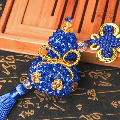 中国结葫芦仿水晶编织汽车装饰品 仿水晶葫芦挂件-红色 材料包 需自己