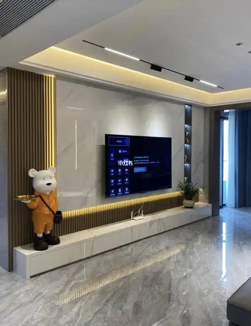 岩板悬空背景墙客厅装修轻奢简约风格