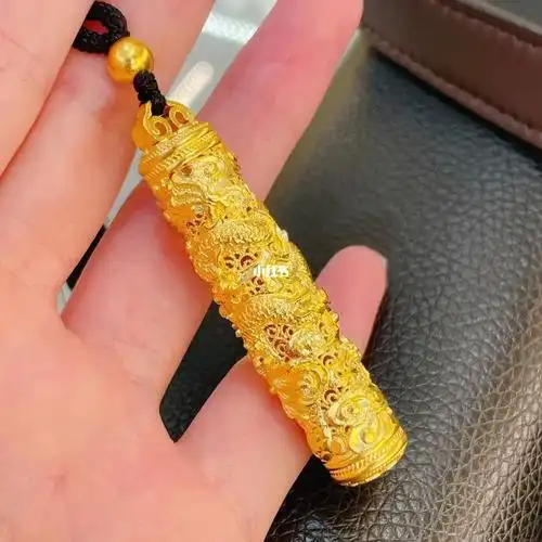 足金精品古法龙柱吊坠