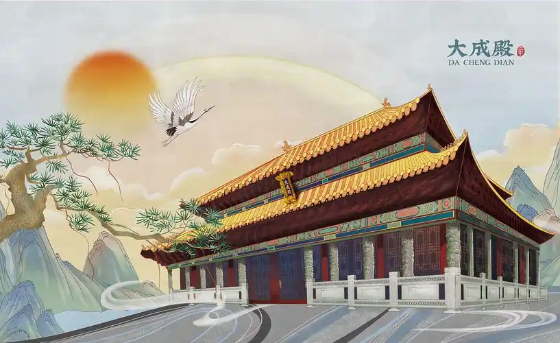 孔庙大成殿插画练习古建筑角楼