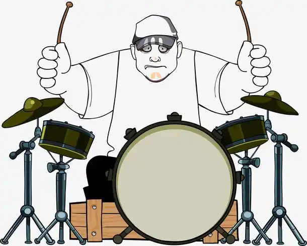 手绘插图打架子鼓的男孩