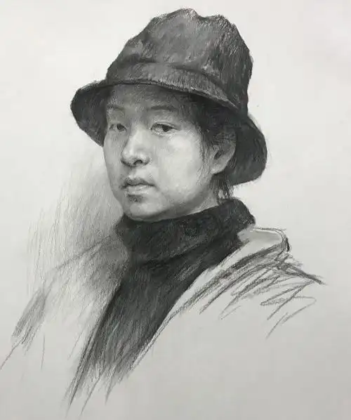 素描人物头像教程:戴帽女青年的画法