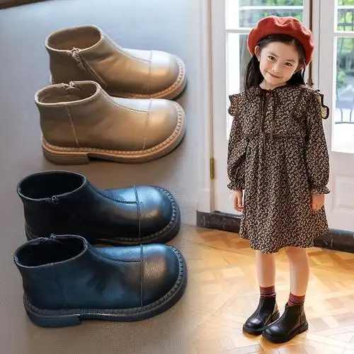 女童马丁靴2021秋冬新款儿童洋气百搭短靴单鞋小女孩公主加绒棉鞋