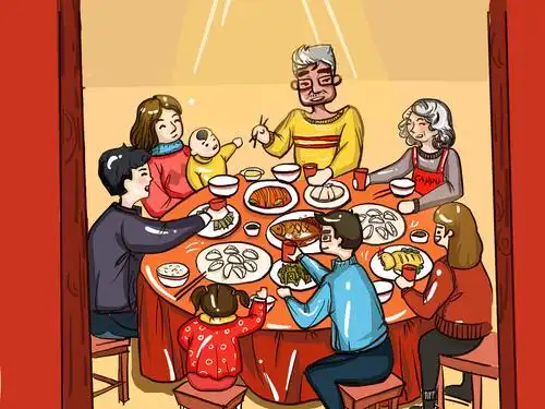 吃饭全家福,爸妈围着"卡布围裙"(文案:卡布奇诺,把爱带回家)