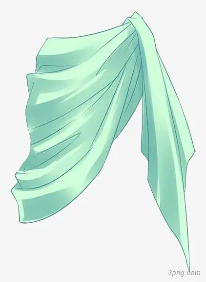 青色丝绸png素材透明免抠图片卡通手绘