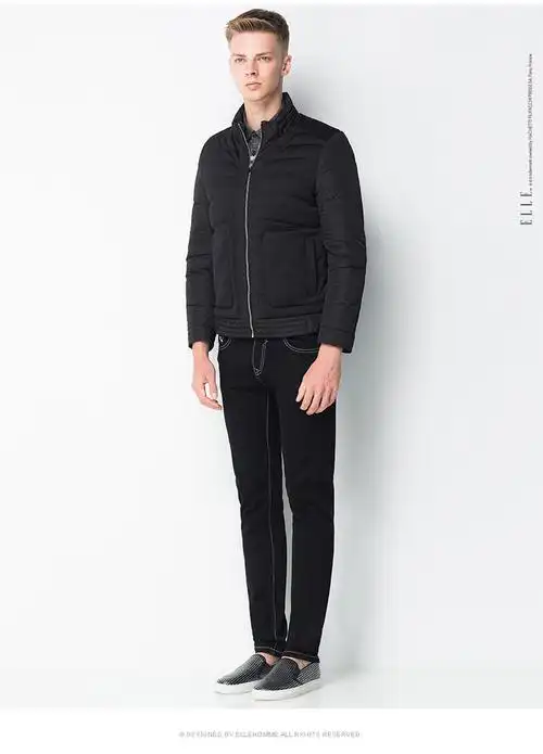 ellehomme男装羽绒服男时尚立领纯色拼接保暖羽绒服外套秋冬新款黑色