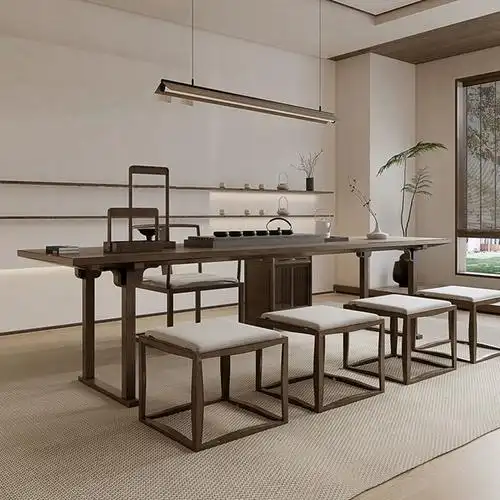 新中式北美黑胡桃木茶桌椅组合实木茶台泡茶办公室轻奢现代高级感