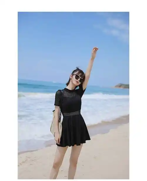 泳衣微胖女孩海边 保守泳衣女夏连衣连体裙式遮肚显瘦大码胖mm泡温泉