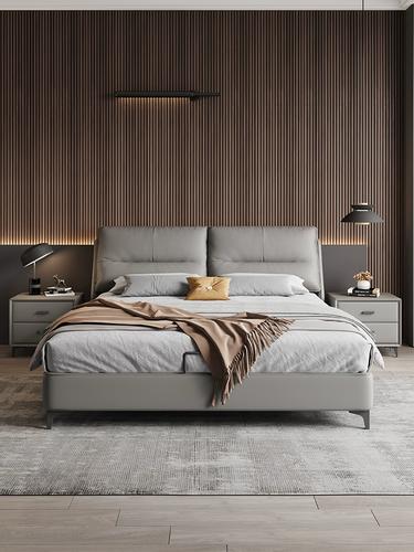 cbd官方极简皮床双人床轻奢现代简约真皮床意式15米m小户型婚床