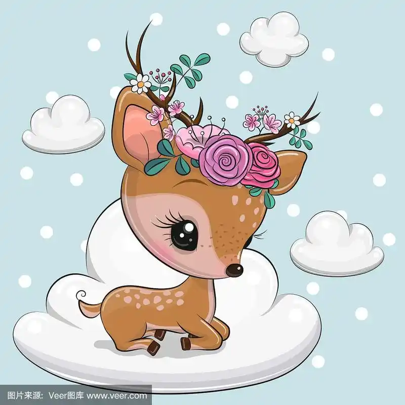 卡通小鹿正躺在云上