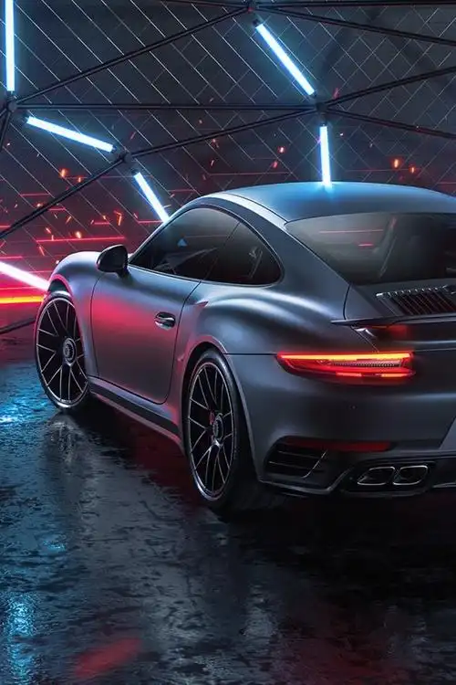 保时捷911 turbo s黑色车后视图 iphone 壁纸