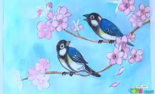 春天的小鸟和桃花简笔画