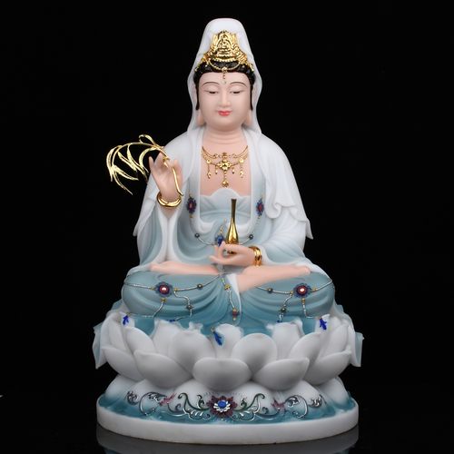 观音佛像汉白玉家用坐莲南海送子观音娑婆三圣神像摆件观世音菩萨
