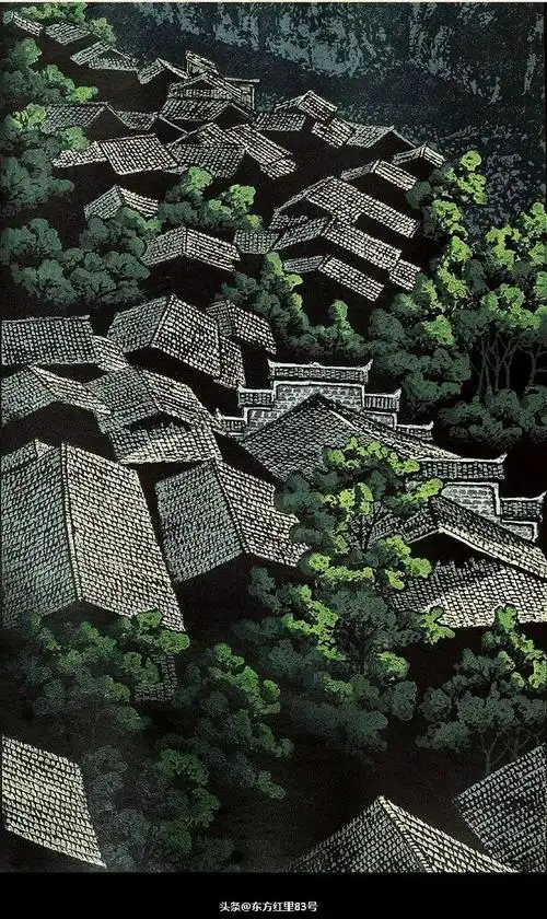 品画一组套色丝网版画古镇祭绘画文祖云