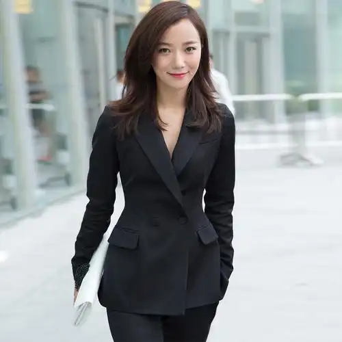 促销春秋职业套装女明星同款时尚修身双排扣外套ol西装正装工作服_7折
