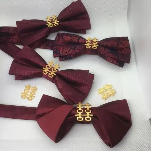 karond新品伴郎领结结婚领结新郎伴郎婚礼纯色男士西装蝴蝶结金属双喜