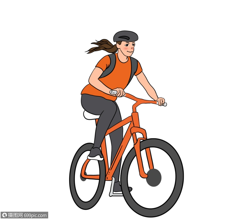 卡通手绘骑自行车人物骑行运动
