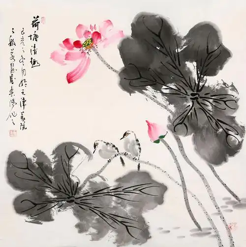 名家霍春阳字画斗方写意水墨荷花纯手绘书画名人花鸟国画作品收藏