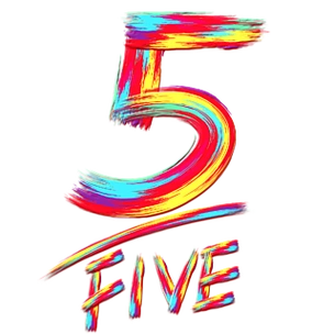 手写创意笔刷彩虹光感数字5字体艺术字