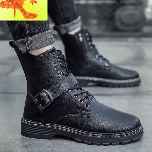 冬季韩版潮流男靴子百搭休闲黑色高帮马丁靴男士英伦机车皮靴春季简畅