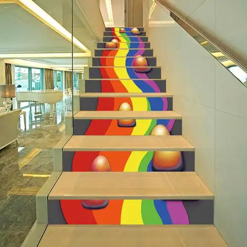 跨境aliexpress货源七色彩虹图案楼梯贴自粘墙贴楼梯装饰13片装
