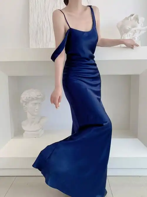 moonylove蓝色轻礼服女新娘醋酸鱼尾婚礼晨袍温柔优雅露背敬酒服